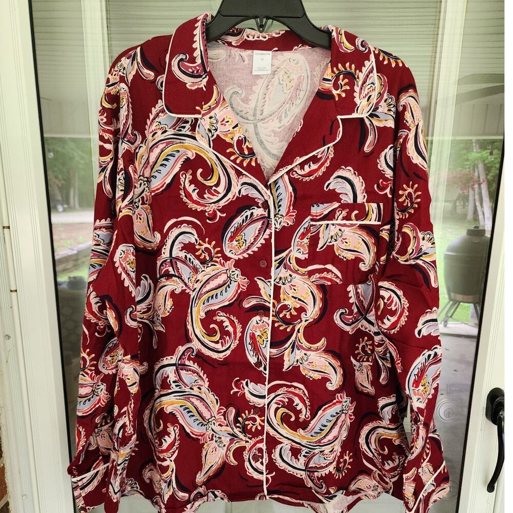 Liz Claiborne Women's 2XL Red Paisley 100% Cotton Flannel Long Sleeve Pajamas - Picture 3 of 7